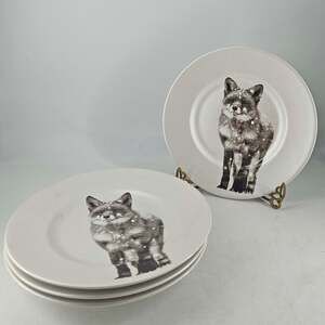 Set of 4 Pier 1 Imports Snow Forest Winter Fox Porcelain Accent Salad Plates